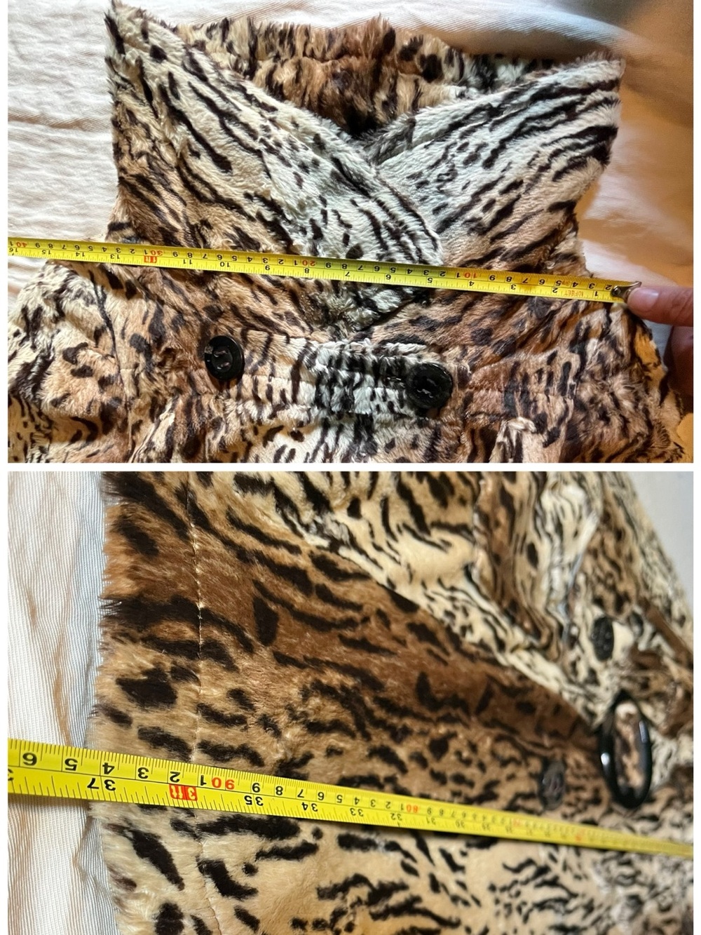 Sara Berman Faux Fur Pea Coat Portrait Neckline Collar Tiger Stripe Vintage - Picture 13 of 16